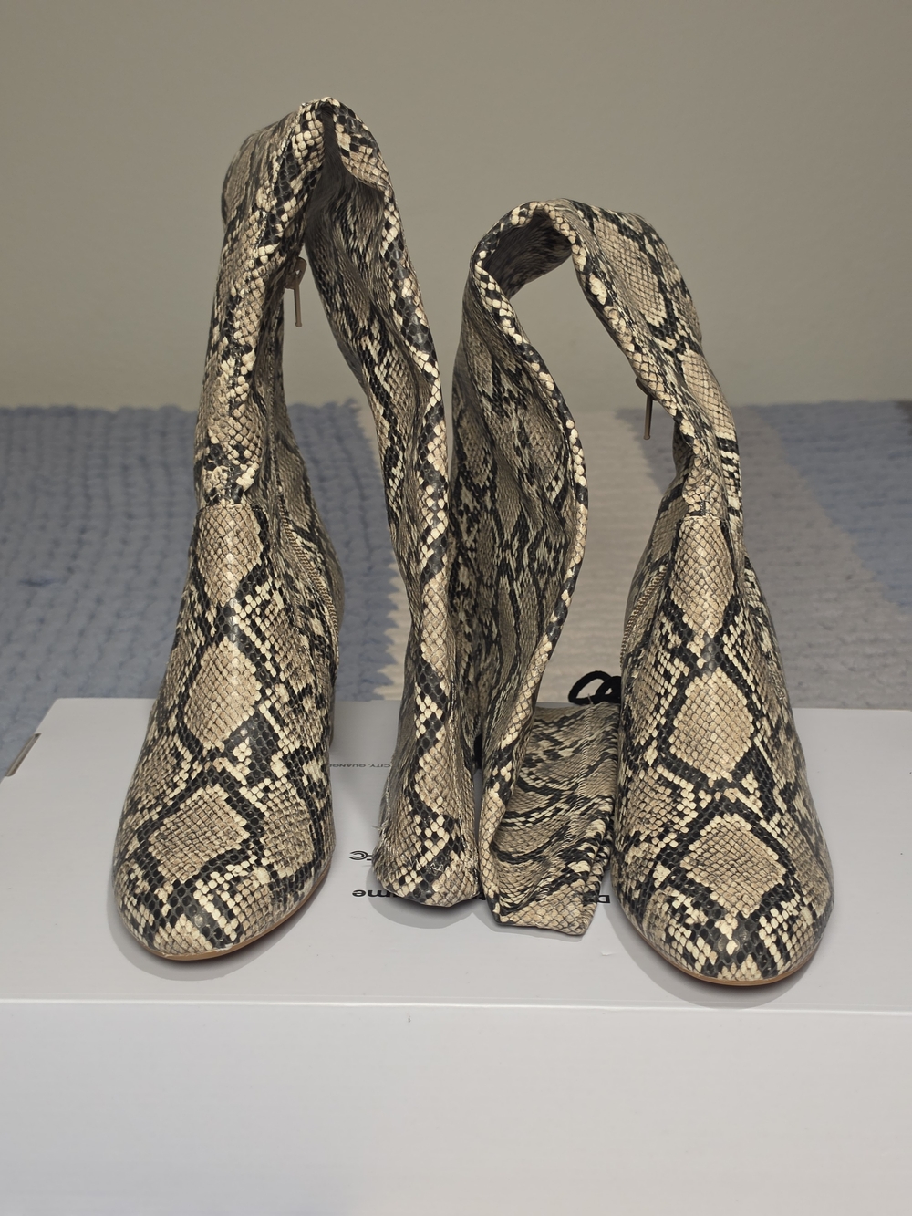 Gianni Bini Snake-Print Heeled Booties - Beige & Black